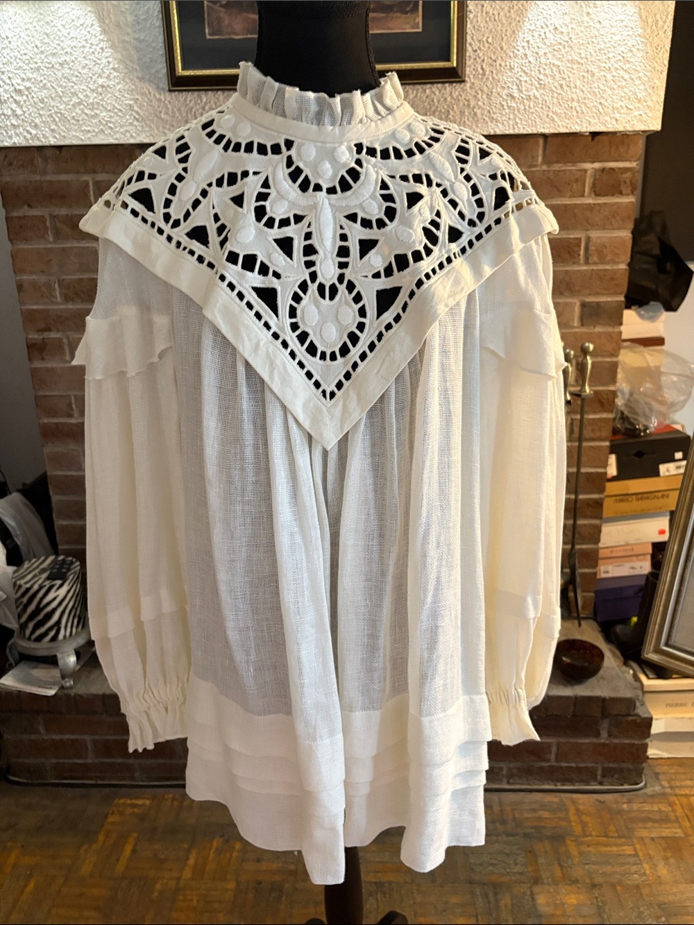 Isabel Marant White Eyelet Lace Yoke Linen Blouse